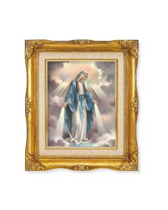8"x10"  Our Lady of Grace Textured Art in a 12"x14" Ornate Antiqued Gold Frame with Inner Linen Border