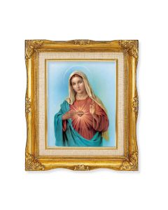8"x10" Immaculate Heart of Mary Textured Art in a 12"x14" Ornate Antiqued Gold Frame with Inner Linen Border