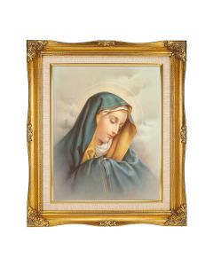 8"x10" Sorrowful Madonna Textured Art in a 12"x14" Ornate Antiqued Gold Frame with Inner Linen Border 