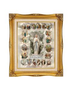 8"x10" Mysteries of the Rosary Textured Art in a 12"x14" Ornate Antiqued Gold Frame with Inner Linen Border 
