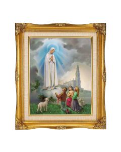 8"x10" Our Lady of Fatima in a 12"x14" Ornate Antiqued Gold Frame with Inner Linen Border