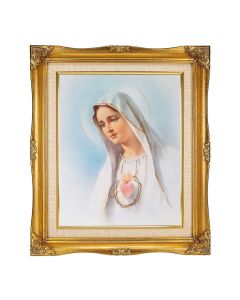 Immaculate Heart of Mary 8"x10" Textured Art in a 12"x14" Ornate Antiqued Gold Frame with Inner Linen Border