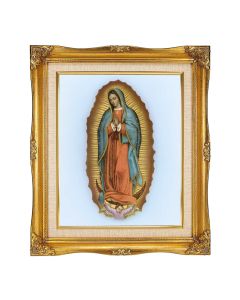 8"x10" O.L. of Guadalupe Textured Art in a 12"x14" Ornate Antiqued Gold Frame with Inner Linen Border