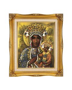 8"x10" O.L. of Czestochowa Textured Art in a 12"x14" Ornate Antiqued Gold Frame with Inner Linen Border 