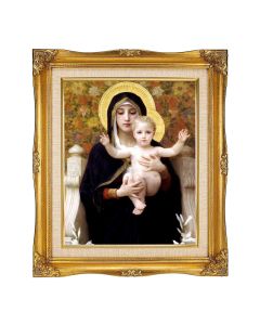 8"x10" Bouguereau: Madonna of the Lillies Textured Art in a 12"x14" Ornate Antiqued Gold Frame with Inner Linen Border
