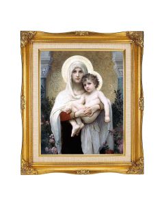 8"x10" Bouguereau: Madonna of The Roses Textured Art in a 12"x14" Ornate Antiqued Gold Frame with Inner Linen Border