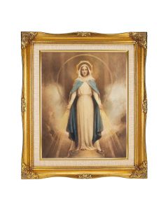  8"x10" Chambers: Miraculous Mary Textured Art in a 12"x14" Ornate Antiqued Gold Frame with Inner Linen Border 