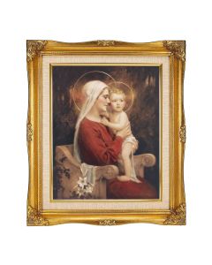 8"x10" Chambers: Madonna and Child Textured Art in a 12"x14" Ornate Antiqued Gold Frame with Inner Linen Border 
