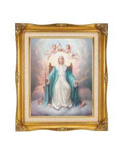 8"x10" Queen of Heaven Textured Art in a 12"x14" Ornate Antiqued Gold Frame with Inner Linen Border
