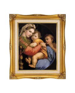 8"x10" Raphael: Madonna of the Chair Textured Art in a 12"x14" Ornate Antiqued Gold Frame with Inner Linen Border
