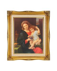 8"x10" Mignard: Madonna of the Grapes Textured Art in a 12"x14" Ornate Antiqued Gold Frame with Inner Linen Border 