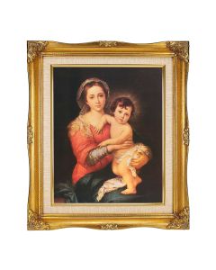 8"x10" Murillo: Madonna and Child Textured Art in a 12"x14" Ornate Antiqued Gold Frame with Inner Linen Border 