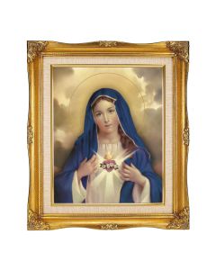 8"x10" Immaculate Heart of Mary Texture Art in a 12"x14" Ornate Antiqued Gold Frame with Inner Linen Border 