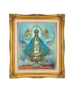 8"x10" Virgen San Juan Textured Art in a 12"x14" Ornate Antiqued Gold Frame with Inner Linen Border