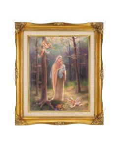 8"x10" Madonna of The Woods Textured Art in a 12"x14" Ornate Antiqued Gold Frame with Inner Linen Border 