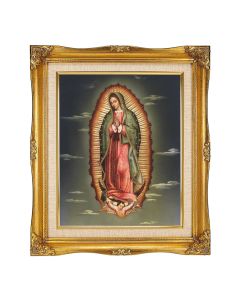 8"x10" Simeone: O.L. of Guadalupe Textured Art in a 12"x14" Ornate Antiqued Gold Frame with Inner Linen Border