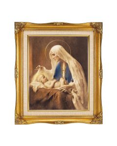 8"x10" Textured Art of Chambers: Madonna and Child in a 12"x14" Ornate Antiqued Gold Frame with Inner Linen Border 