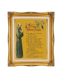 8"x10" St. Francis with Peace Prayer Textured Art in a 12"x14" Ornate Antiqued Gold Frame with Inner Linen Border 