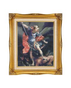8"x10" St. Michael Textured Art in a 12"x14" Ornate Antiqued Gold Frame with Inner Linen Border 