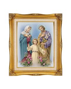 Holy Family 8"x10" Textured Art in a 12"x14" Ornate Antiqued Gold Frame with Inner Linen Border 
