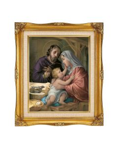  8"x10" Textured Art of the Holy Family in a 12"x14" Ornate Antiqued Gold Frame with Inner Linen Border
