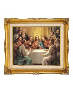 8"x10" Bonella: The Last Supper Textured Art in a 12"x14" Ornate Antiqued Gold Frame with Inner Linen Border 