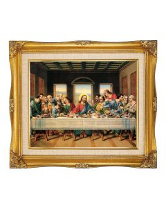 12"x14" Ornate Antiqued Gold Frame with Inner Linen with a 8"x10" The Last Supper Textured Art 