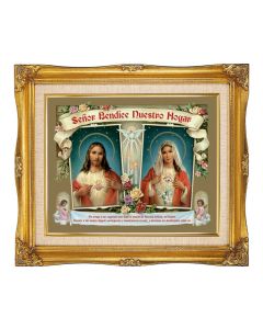 8"x10" House Blessing (Spanish) Textured Art in a 12"x14" Ornate Antiqued Gold Frame with Inner Linen Border 
