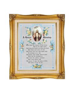 8"x10" A House Blessing Textured Art in a 12"x14" Ornate Antiqued Gold Frame with Inner Linen Border 