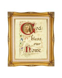 8"x10" God Bless Our Home Textured Art in a 12"x14" Ornate Antiqued Gold Frame with Inner Linen Border 