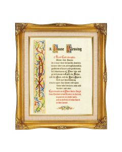 12"x14" Ornate Antiqued Gold Frame with Inner Linen Border with a 8"x10" A House Blessing Textured Art 