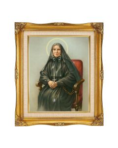 8"x10" Mother Cabrini Textured Art in a 12"x14" Ornate Antiqued Gold Frame with Inner Linen Border 