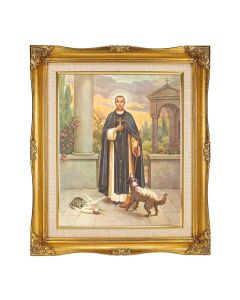 8"x10" St. Martin De Porres Textured Art in a 12"x14" Ornate Antiqued Gold Frame with Inner Linen Border 