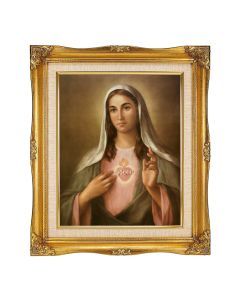 8"x10" Textured Art of the Immaculate Heart of Mary 12"x14" Ornate Antiqued Gold Frame with Inner Linen Border 