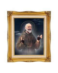 8"x10" Textured Art of Saint Pio in a 12"x14" Ornate Antiqued Gold Frame with Inner Linen Border 