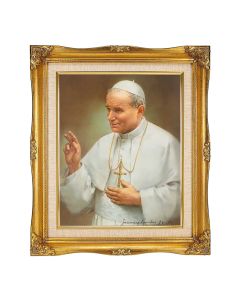8"x10" St. John Paul II Textured Art in a 12"x14" Ornate Antiqued Gold Frame with Inner Linen Border 