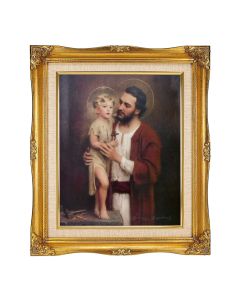 8"x10" Chambers: St. Josephb with Jesus Textured Art in a 12"x14" Ornate Antiqued Gold Frame with Inner Linen Border 
