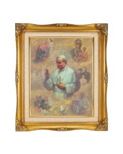 8"x10" Textured Art of St. John Paul II in a 12"x14" Ornate Antiqued Gold Frame with Inner Linen Border 