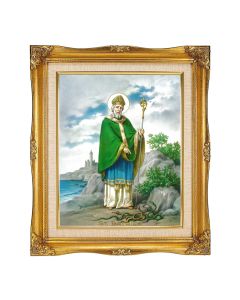 8"x10" St. Patrick Textured Art in a 12"x14" Ornate Antiqued Gold Frame with Inner Linen Border