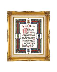 8"x10" An Irish Blessing Textured Art in a 12"x14" Ornate Antiqued Gold Frame with Inner Linen Border 