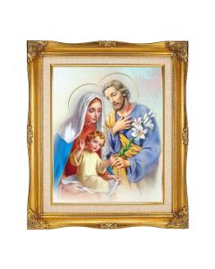 8"x10" The Holy Family Textured Art in a 12"x14" Ornate Antiqued Gold Frame with Inner Linen Border