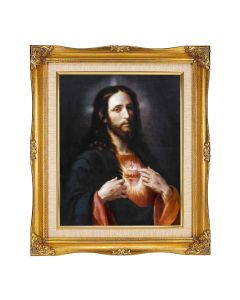 8"x10" Ponce: Sacred Heart of Jesus Textured Art in a 12"x14" Ornate Antiqued Gold Frame with Inner Linen Border