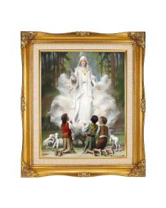 8"x10" Our Lady of Fatima Textured Art in a 12"x14" Ornate Antiqued Gold Frame with Inner Linen Border