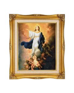 8"x10" Immaculate Conception Textured Art in a 12"x14" Ornate Antiqued Gold Frame with Inner Linen Border
