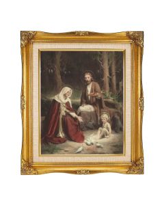 8"x10" Textured Art if the Holy Family in a 12"x14" Ornate Antiqued Gold Frame with Inner Linen Border 