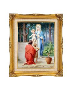 8"x10" Chambers: Holy Family with St. John The Baptist Textured Art in a 12"x14" Ornate Antiqued Gold Frame with Inner Linen Border 
