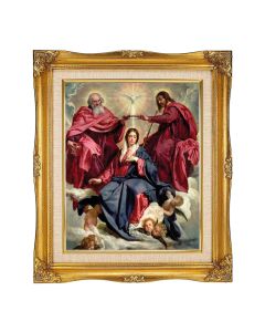 8"x10" Crowning of Mary Textured Art in a 12"x14" Ornate Antiqued Gold Frame with Inner Linen Border 