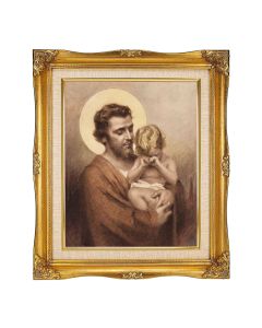 8"x10" St. Joseph with Crying Jesus Textured Art in a 12"x14" Ornate Antiqued Gold Frame with Inner Linen Border