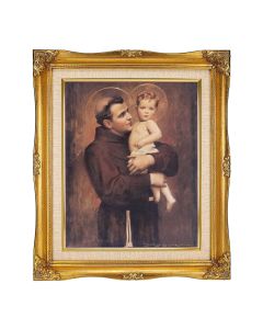  8"x10" Chambers: Saint Anthony With Jesus Textured Art in a 12"x14" Ornate Antiqued Gold Frame with Inner Linen Border 