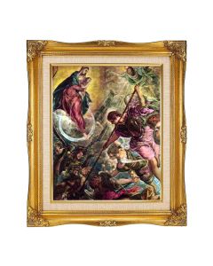 8"x10" Tintoretto: Battle of the Archangel Michael with the Devil Textured Art in a 12"x14" Ornate Antiqued Gold Frame with Inner Linen Border 